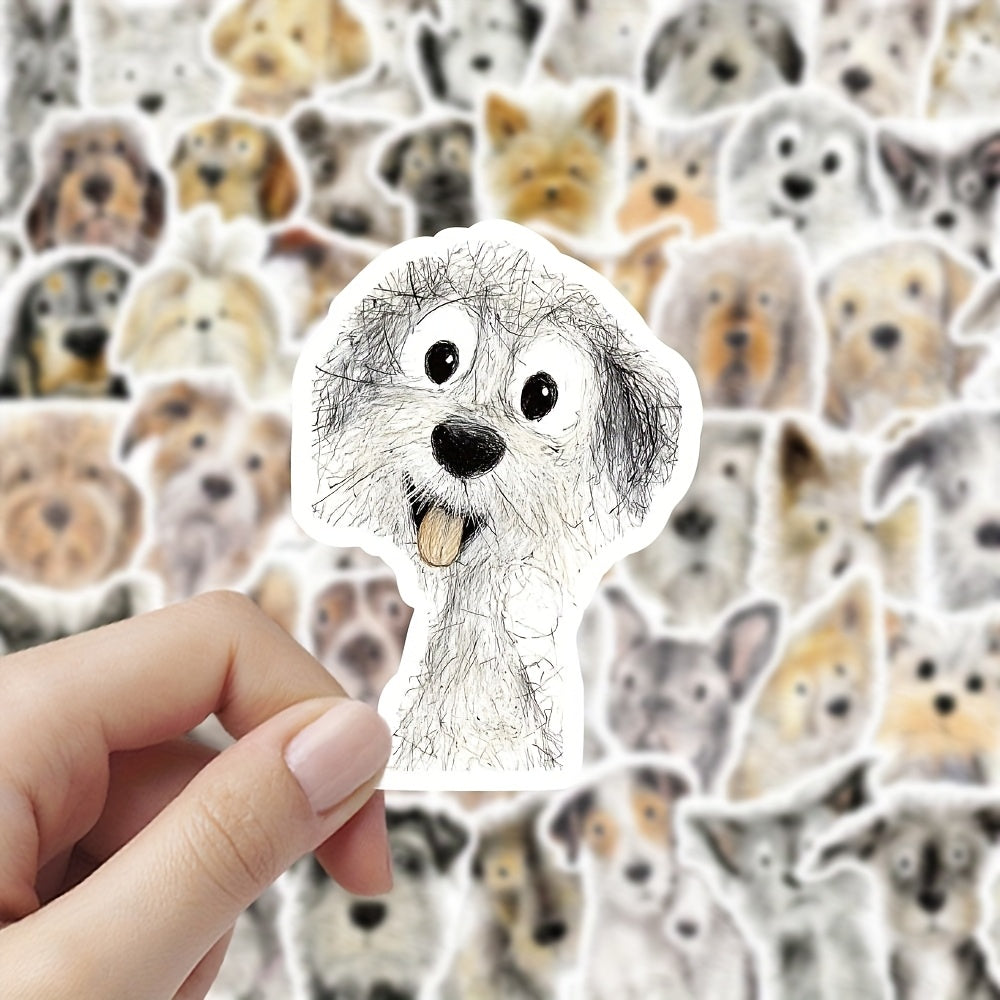 60 Dog Sketch Stickers Reusable Cartoon Pet Decals, Assorted Designs Self Adhesi