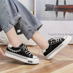Women's Platform Canvas Shoes Lace Up Low Top Walking Sneakers