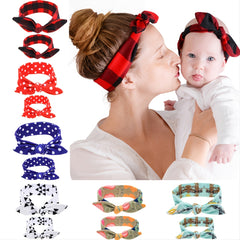 2pcs Parent-child Headband Classic Lattice Rabbit Ear Hair Band Set