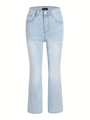 Heart Print Skinny Flared Jeans With Pockets