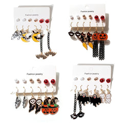 Halloween Earrings Gothic Style Vintage Pumpkin Mask Ghost Cat Accessories Set