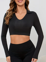 Long Sleeve Yoga Crop Top V Neck Workout Athletic Top