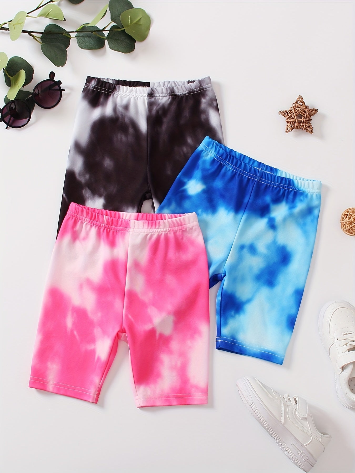 3pcs Kids Girls Tie Dye Elastic Waist Short Leggings Spring Summer Clothes