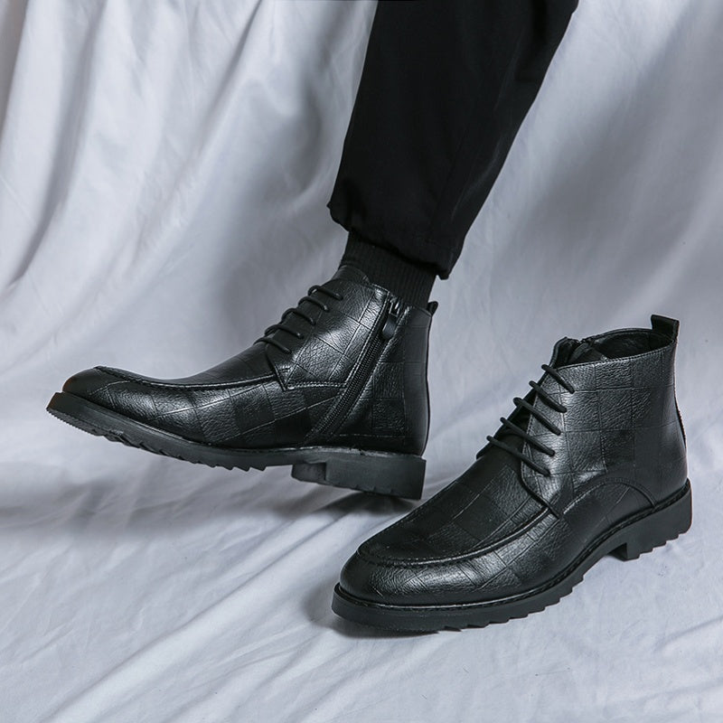 Men's Lace-Up Ankle Boots Zipper Casual Walking Shoes
