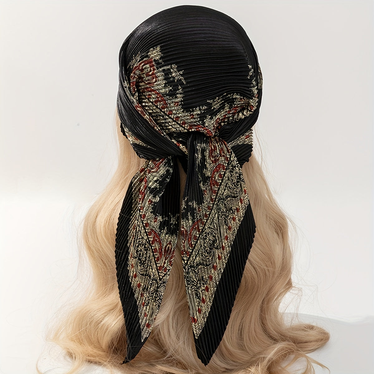 Baroque Pattern Print Bandana Pleated Square Scarf