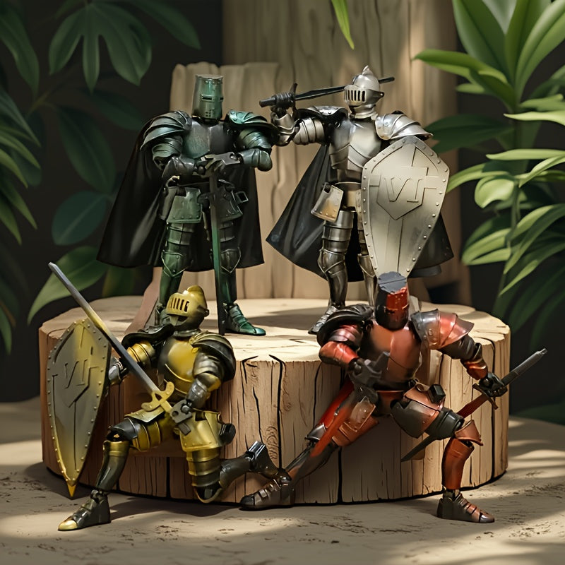 Medieval Knight Figurine Retro Mech w/ Weapons & Shields Display Decor
