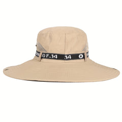 Khaki Wide Brim Bucket Hat Drawstring UV Protection Mesh Breathable Sun Hat