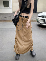 Drawstring Ruched Cargo Skirt with Flap Pockets