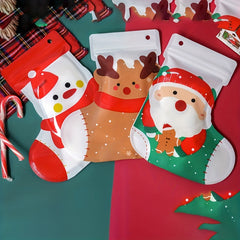 2pcs Christmas Stocking Gift Bags Ziplock Cartoon Cookie Candy Bags