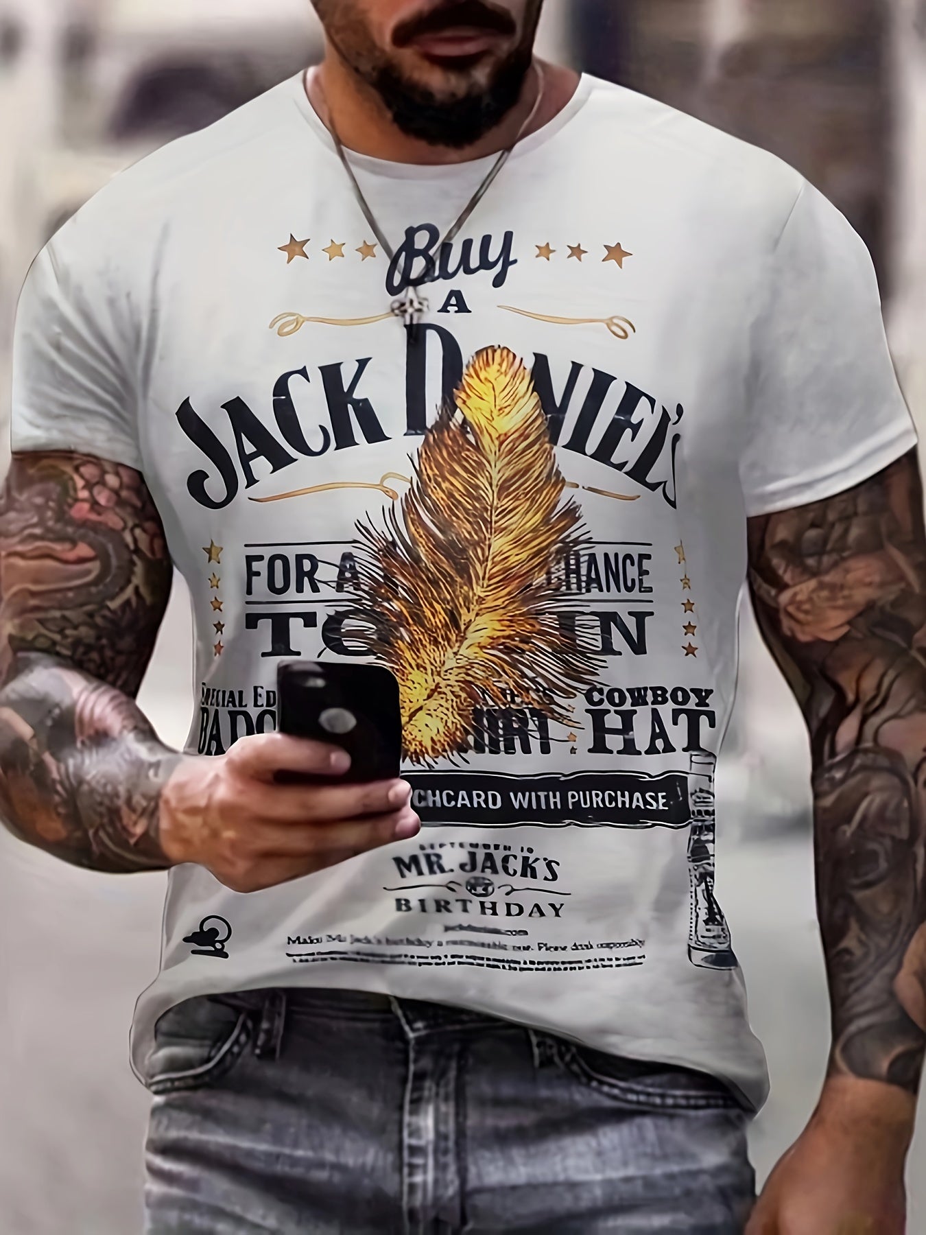 Men's Feather Pattern Sports T shirt Casual Stretch Tee Shirt