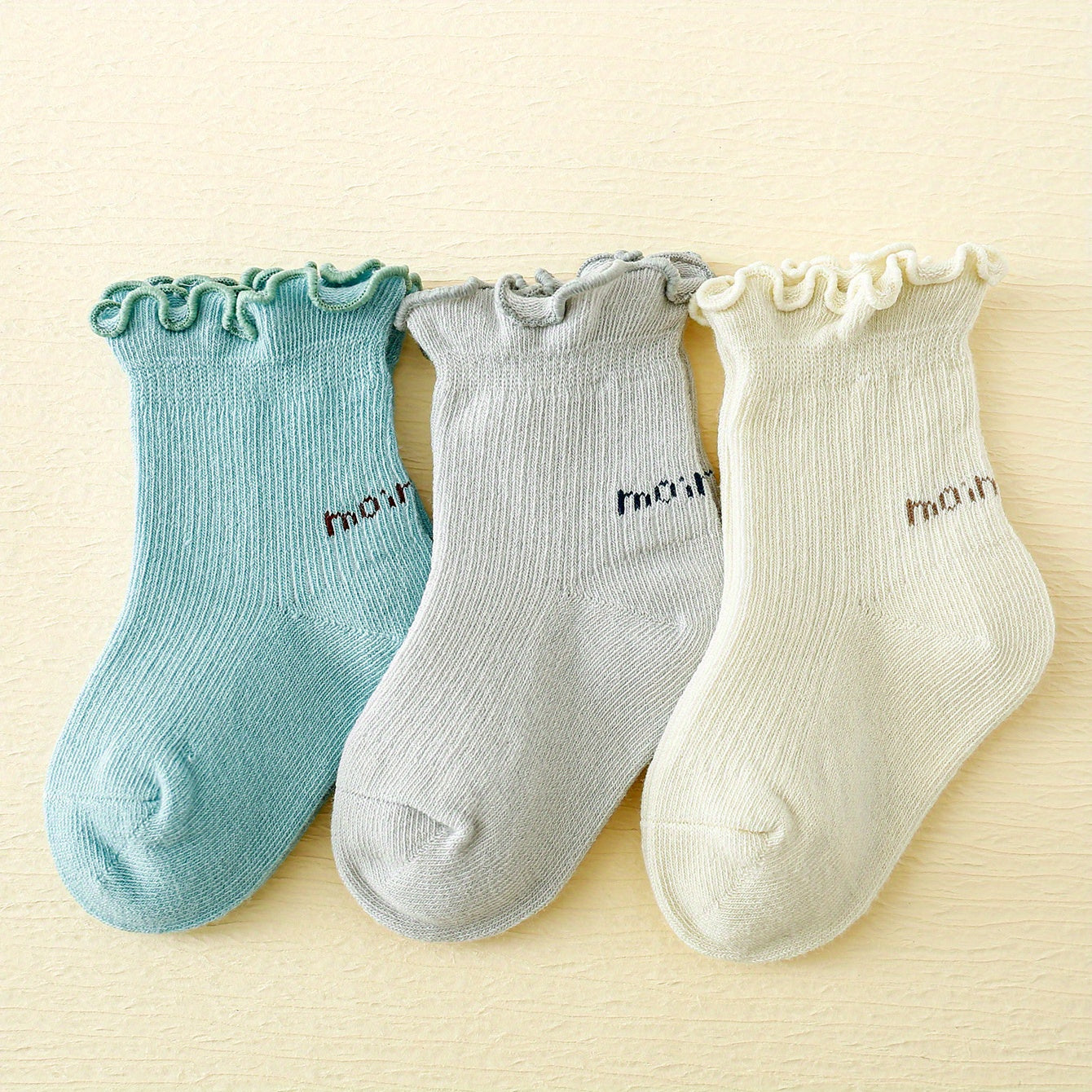 3 Pairs Ruffled Knit Crew Socks for Newborn Baby Boys and Girls