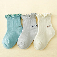 3 Pairs Ruffled Knit Crew Socks for Newborn Baby Boys and Girls
