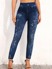 Women's Plus Size Casual Floral & Denim Print Leggings