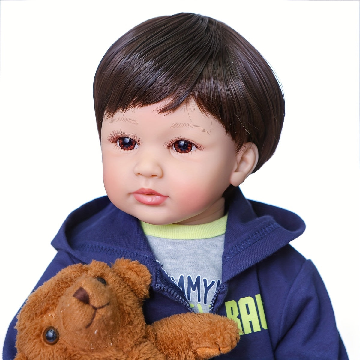 KEKEAIAI 24 Inch Reborn Boy Doll Silicone Vinyl Lifelike Soft Body with Wig Hair