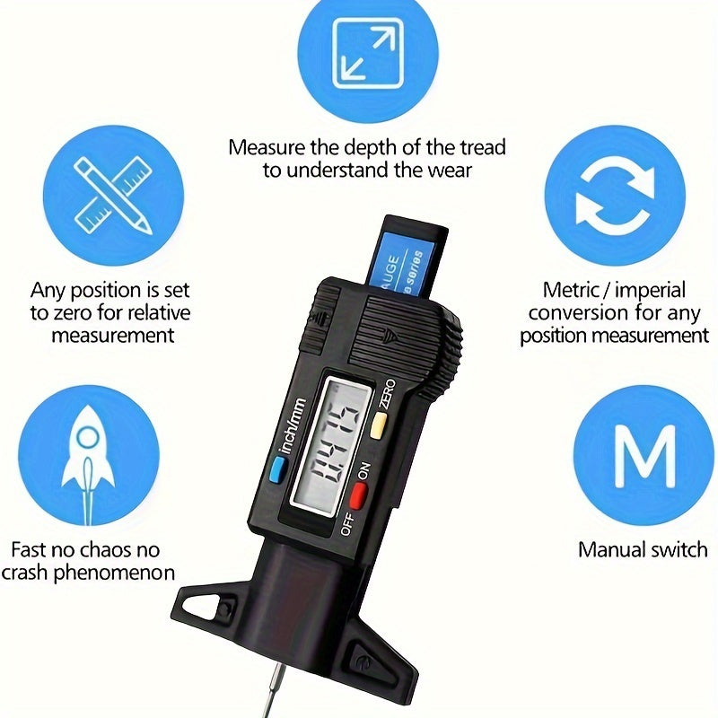 Digital Tire Tread Depth Gauge Caliper LCD Measuring Tool for Car 0-25mm