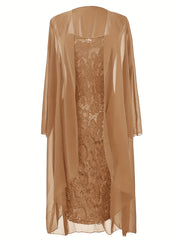 Long Cardigan & Lace Party Dress Set