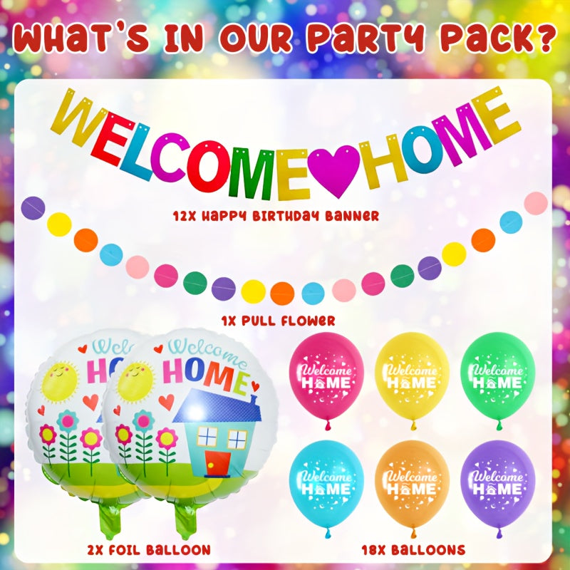 33pcs Welcome Home Party Decorations Glitter Banners Garland Balloons