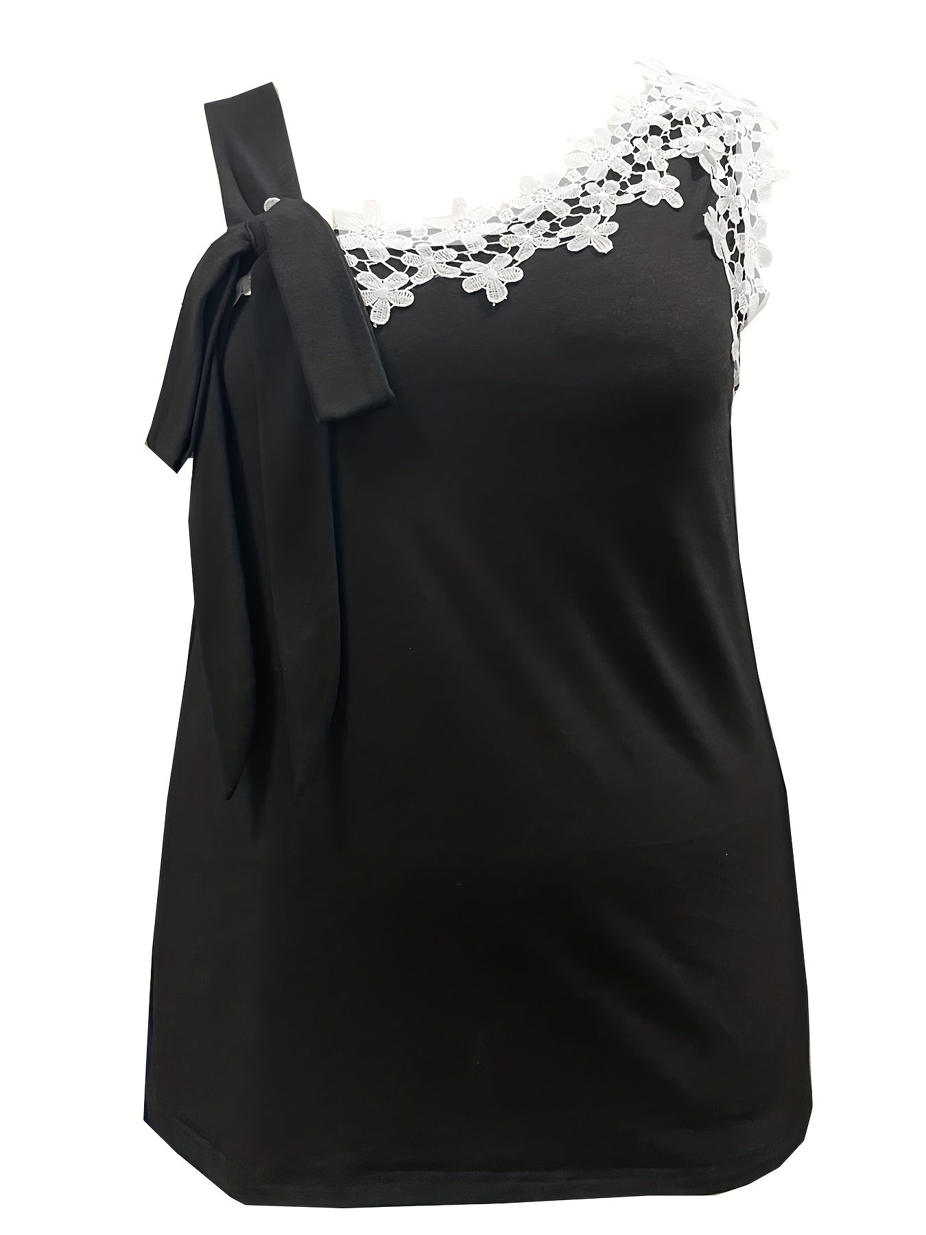 Casual Tank Top Women's Plus Solid Contrast Lace Panel