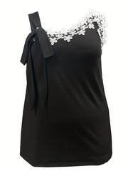 Casual Tank Top Women's Plus Solid Contrast Lace Panel