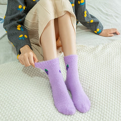 Fruit Pattern Warm Plush Floor Socks Women's Stockings