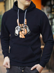 Men's Rock & Game Controller Print Hoodie Casual Stretch Hooded Sweatshirt