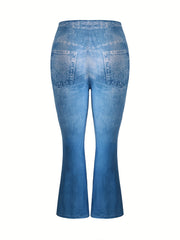 Lace Denim Print Flare Leg Leggings