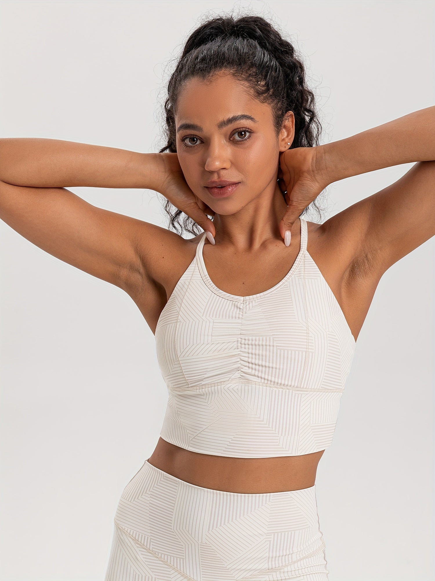 Pleated Sports Bra Printed Fitness Yoga Running Tank Top