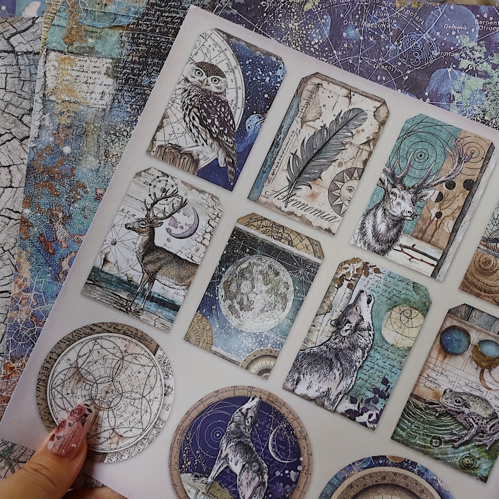 12pcs Starry Sky Animal Paper for DIY Decoration & Journaling