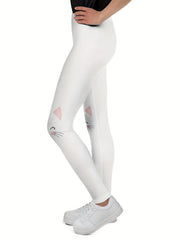 Girls Thick Kitty Graphic Leggings Comfy Solid Leggings