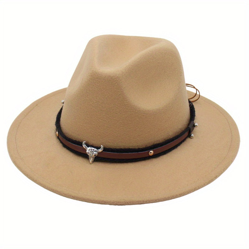 Men's Cowboy Hat Cow Head Top Hat Belt Buckle Jazz Hat Felt Fedora Hat