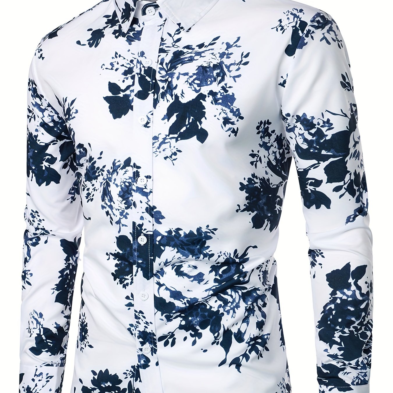 Men s Formal Flower Print Button Up Shirt for Business Occasion
