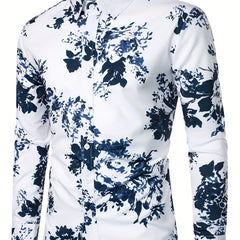 Men s Formal Flower Print Button Up Shirt for Business Occasion