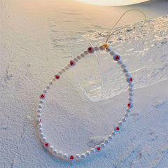 Resin Red Love Pearl Phone Lanyard Keychain for Girls