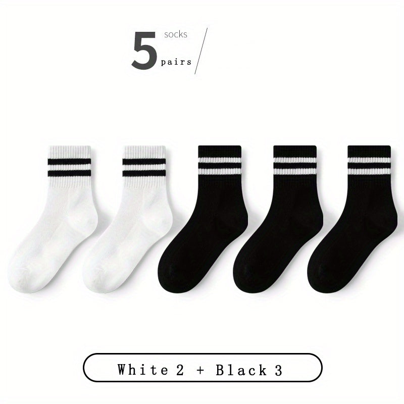5 pairs Boys Casual Striped Sports Socks Breathable Mesh Crew Socks