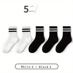 5 pairs Boys Casual Striped Sports Socks Breathable Mesh Crew Socks