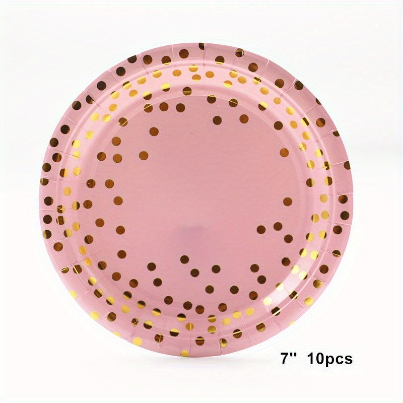 Pink & Gold Party Supplies - 17 Plates, Napkins, Knives, Spoons, Forks