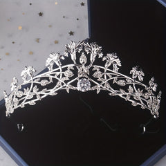 Silvery Leaf Shape Headband Necklace Earrings Set Head Jewelry