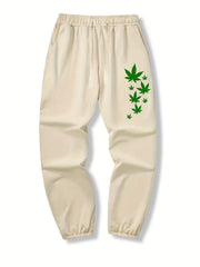 Leaf Print Drawstring Sweatpants Loose Fit Pants Men Casual Joggers