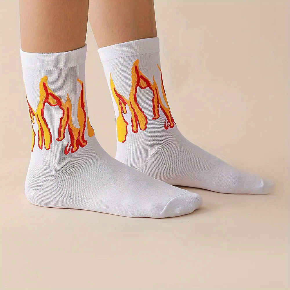 Flame Print Mid Tube Socks for Sports Skateboard Women