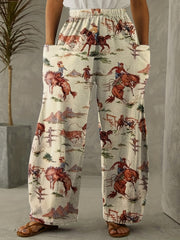 Western Style Plus Size Cartoon Print Wide Leg Pants