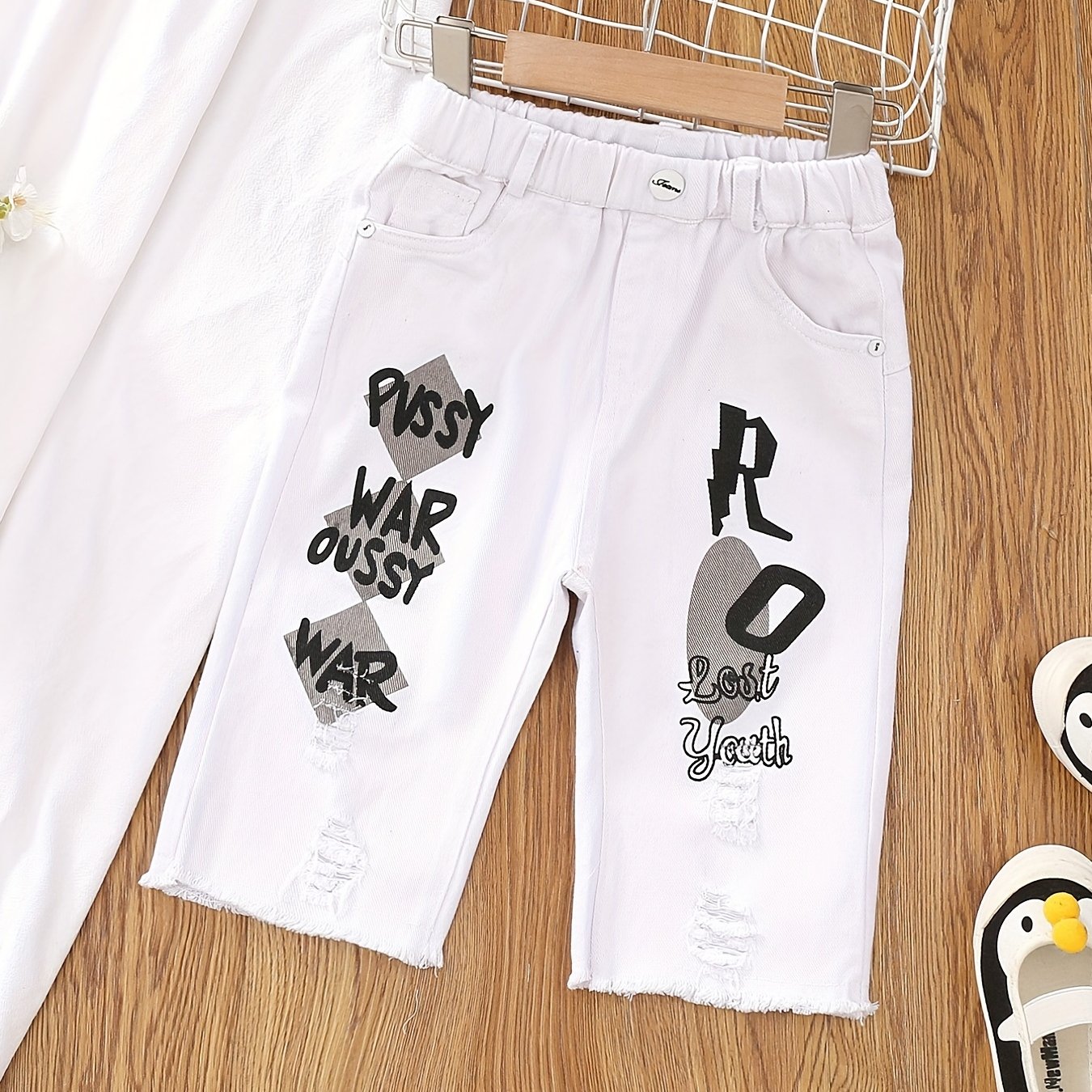 Boys Ripped Jeans Cropped Pants Loose Fit Spring Autumn Kids Clothes