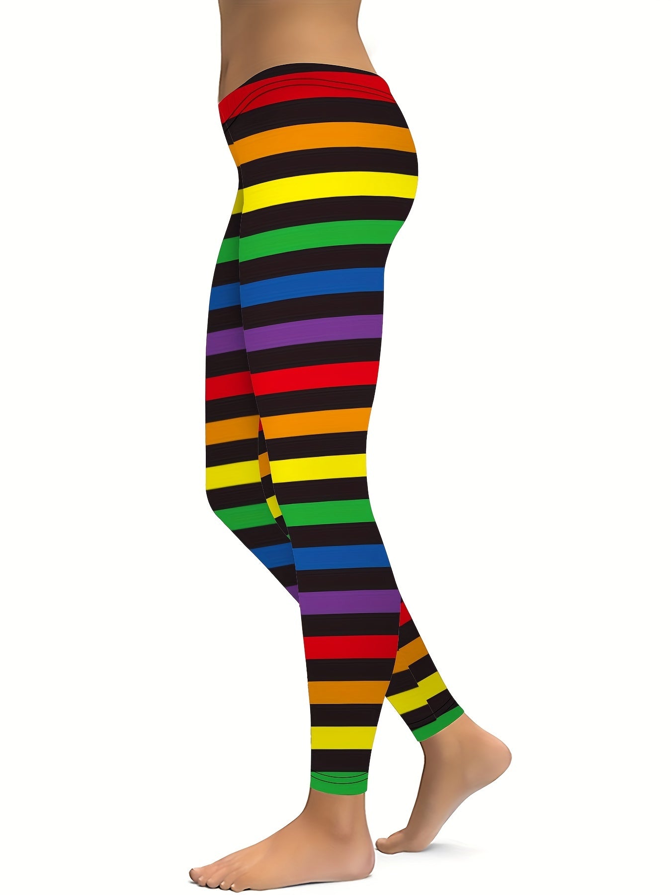 Rainbow Striped Leggings for Fitness Yoga Moisture Wicking Activewear Pants
