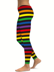 Rainbow Striped Leggings for Fitness Yoga Moisture Wicking Activewear Pants