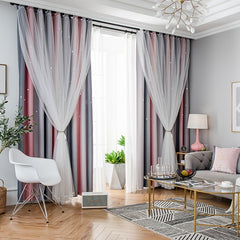 Romantic Double Striped Curtains Glow In Dark Stars for Living Room Bedroom