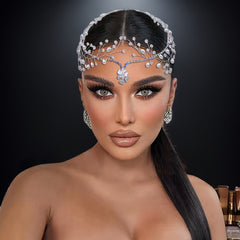 Romantic Headwear Forehead Alloy Chain With Rhinestone Pendant Hair Comb