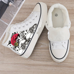Cat Print Plush Lined Chunky Canvas Sneakers