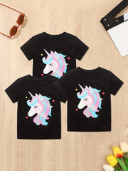 3pcs Pony Print Short Sleeve T shirt Set for Girls