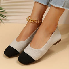 Women's Colorblock Knit Ballet Flats Square Toe Slip On Shoes