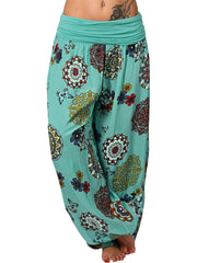 Boho Floral Print Harem Pants Elastic Waist Women's Clothing