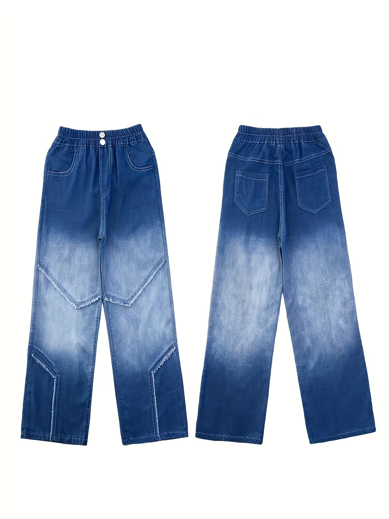 Stylish Gradient & Raw Trim Jeans Wide Leg Trousers